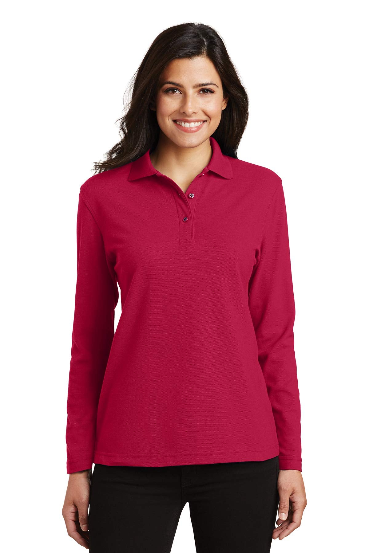 Port Authority Ladies Long Sleeve Silk Touch Polo. L500LS Red
