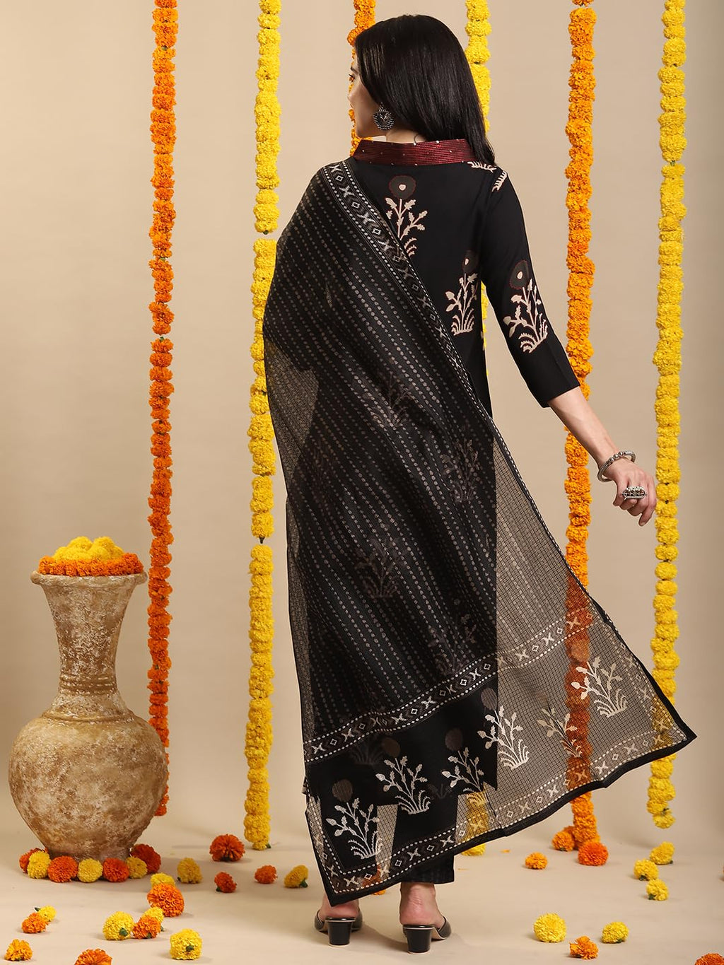 ANNI DESIGNER Womens Rayon Blend Straight Printed Kurta with Pant & Dupatta (Jimny Black-VKS02_S_Black_Small)