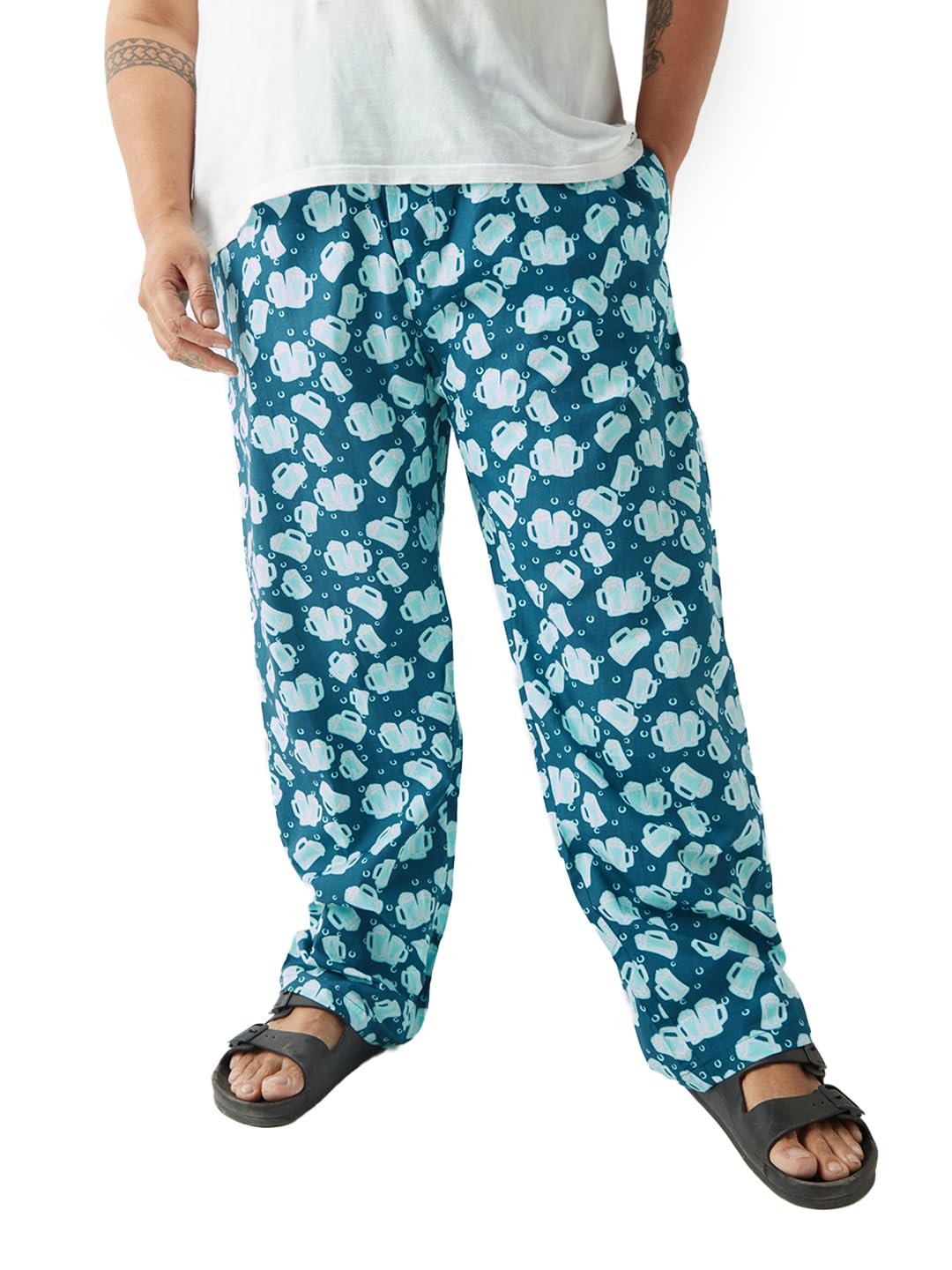 Bewakoof Mens AOP Regular Fit Cotton Plus Size Pyjama_642209_Blue_3XL