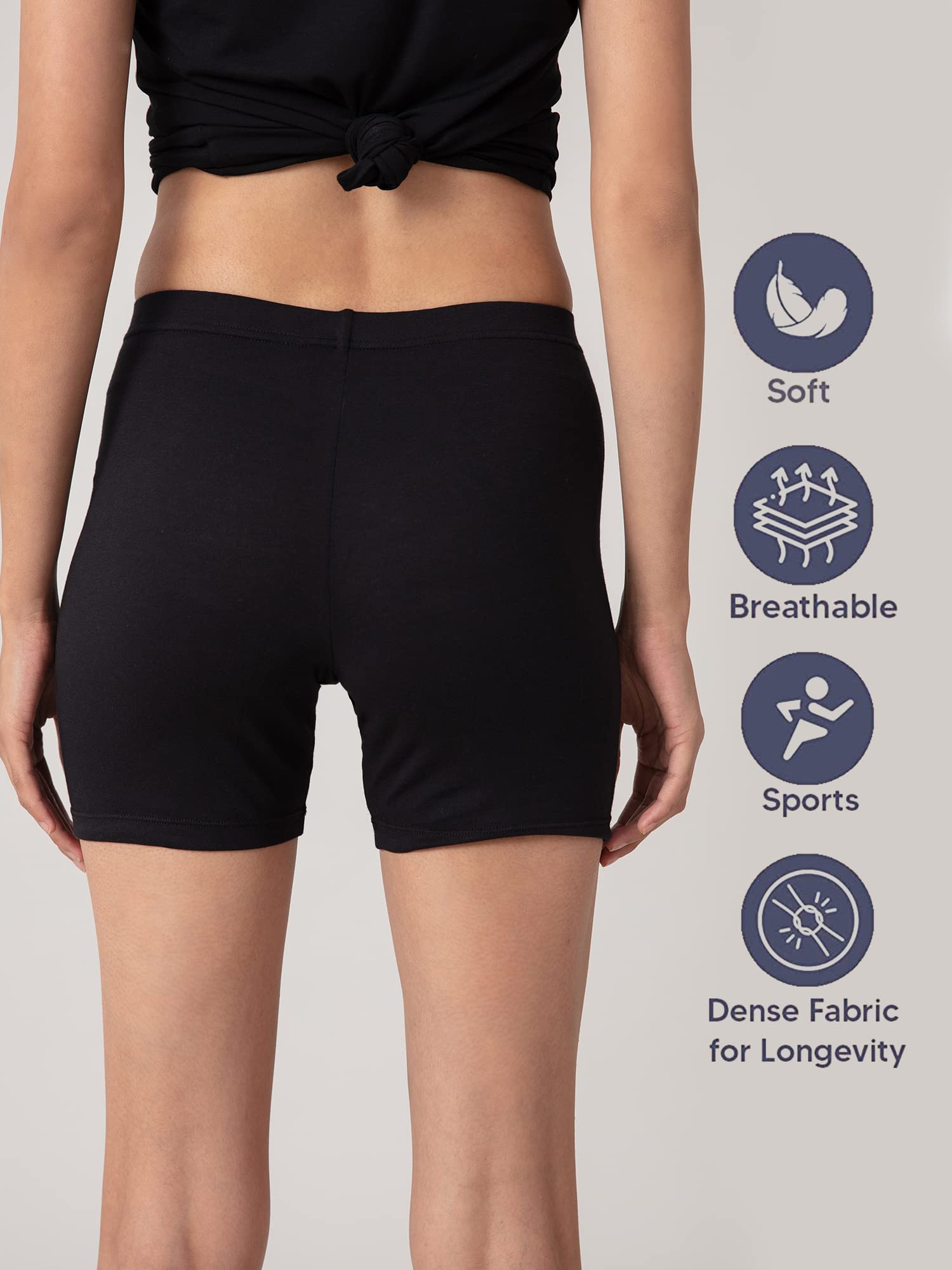 Nykd (Nyp083 Cotton Stretchable Cycling Shorts For Women | High Waist Shorties With Full Coverage & Concealed Waistband | Ideal