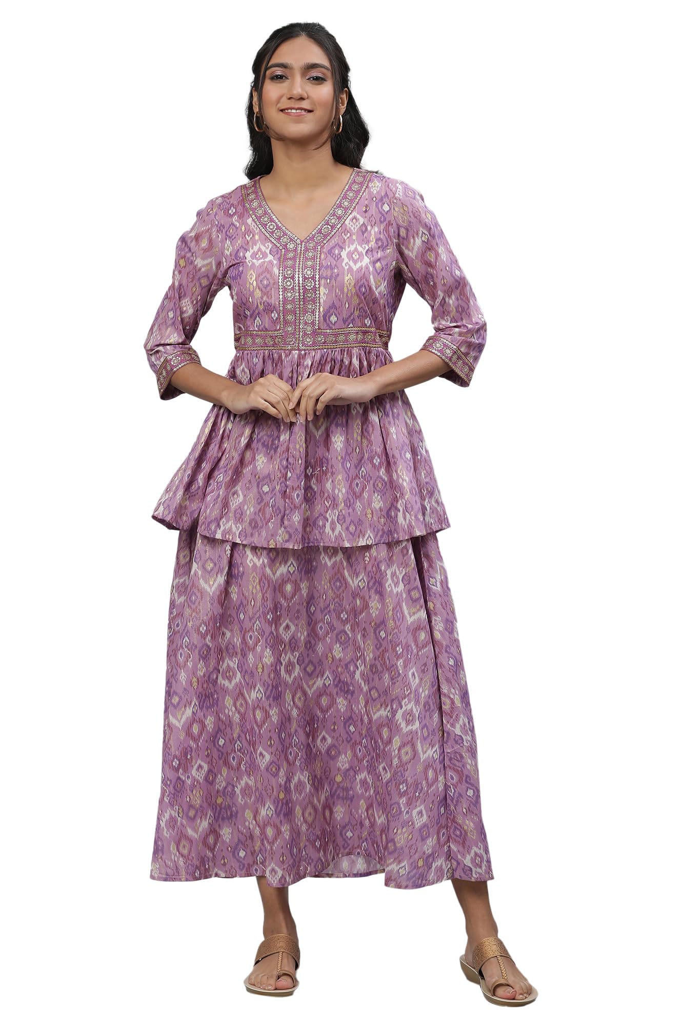 Aurelia Womens Smoky Grape Ikkat Printed Cambric Aline Dress_23AUA14586-507711_S