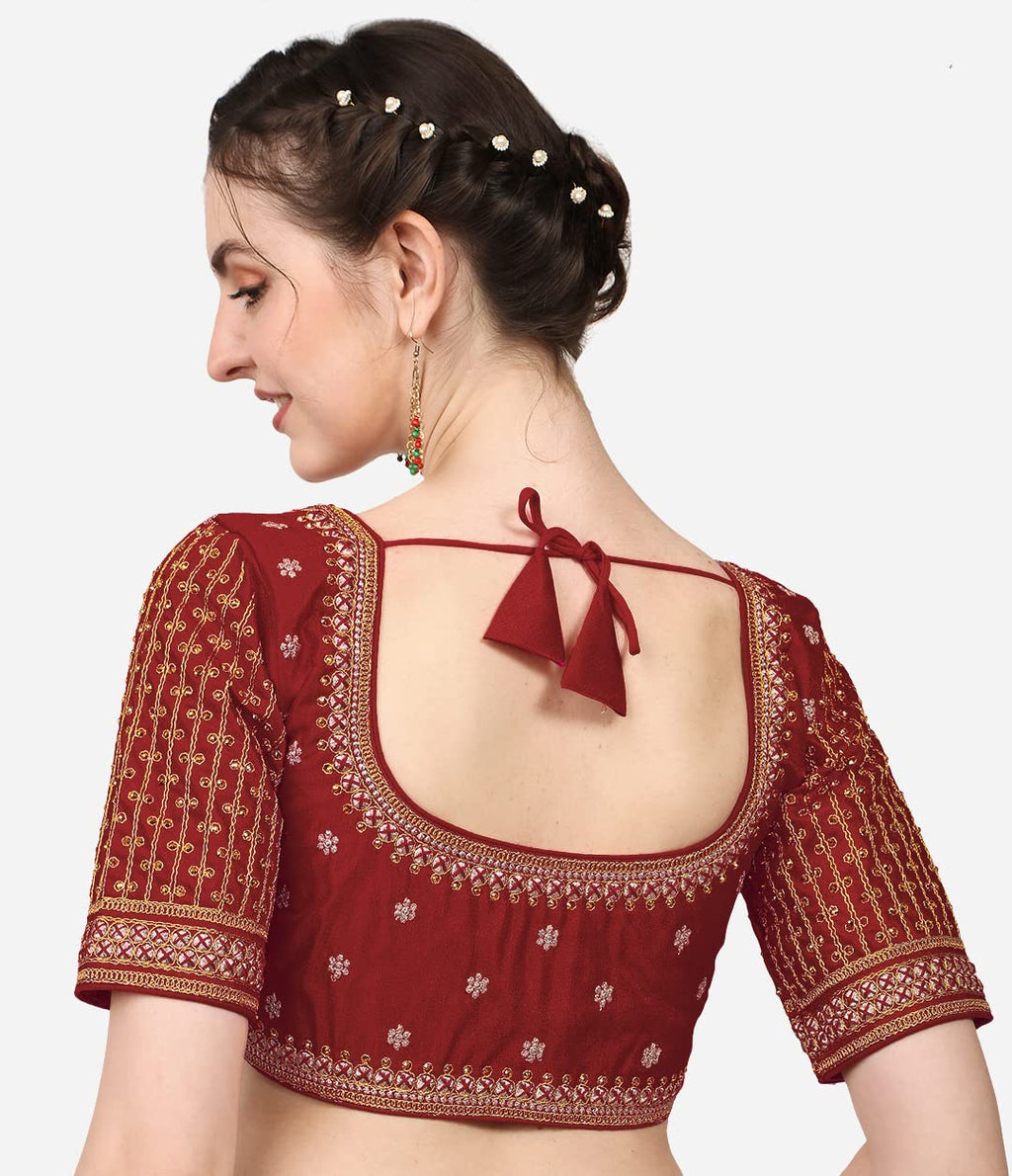 Pujia Mills WomenS Cobra Silk Embroidery Coding Stone Work Half Sleeve Saree Blouse