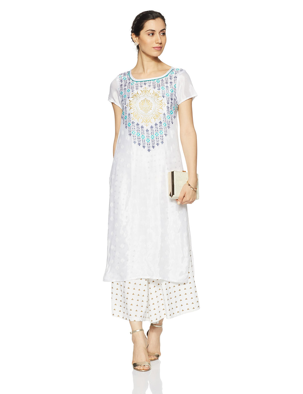 Aurelia WomenS Synthetic Graphic Print Straight Kurta (18Fek13706-63051_White_S)