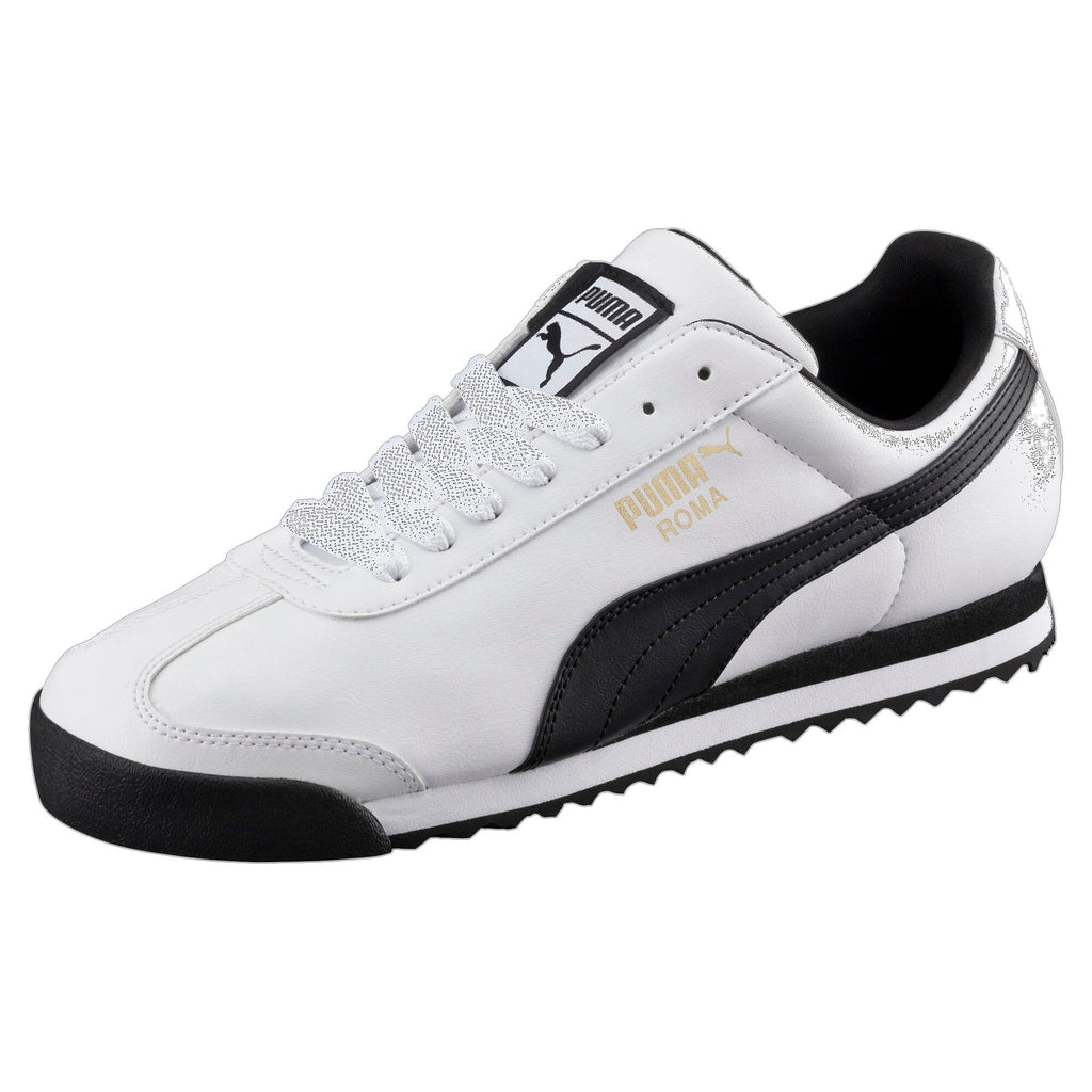 PUMA Mens Roma Sneaker, Basic white-black, 10.5