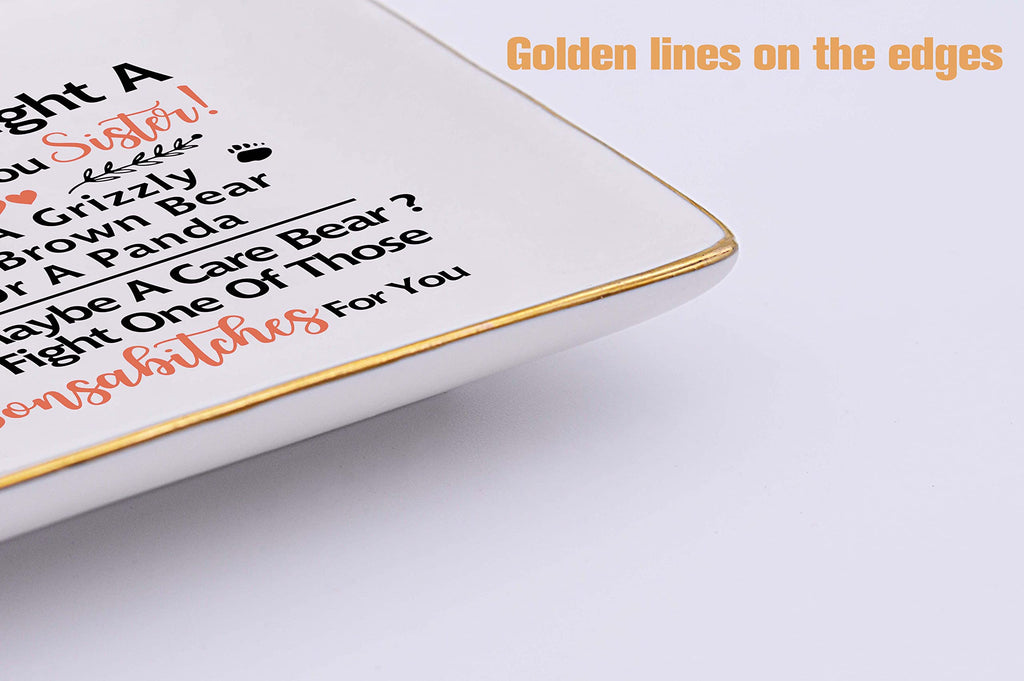 Funny Mother's Day Gift for Sister-Sister Gift-I Would Fight A Bear for You Sister-Ceramic Jewelry Holder Ring Dish Trinket Tray