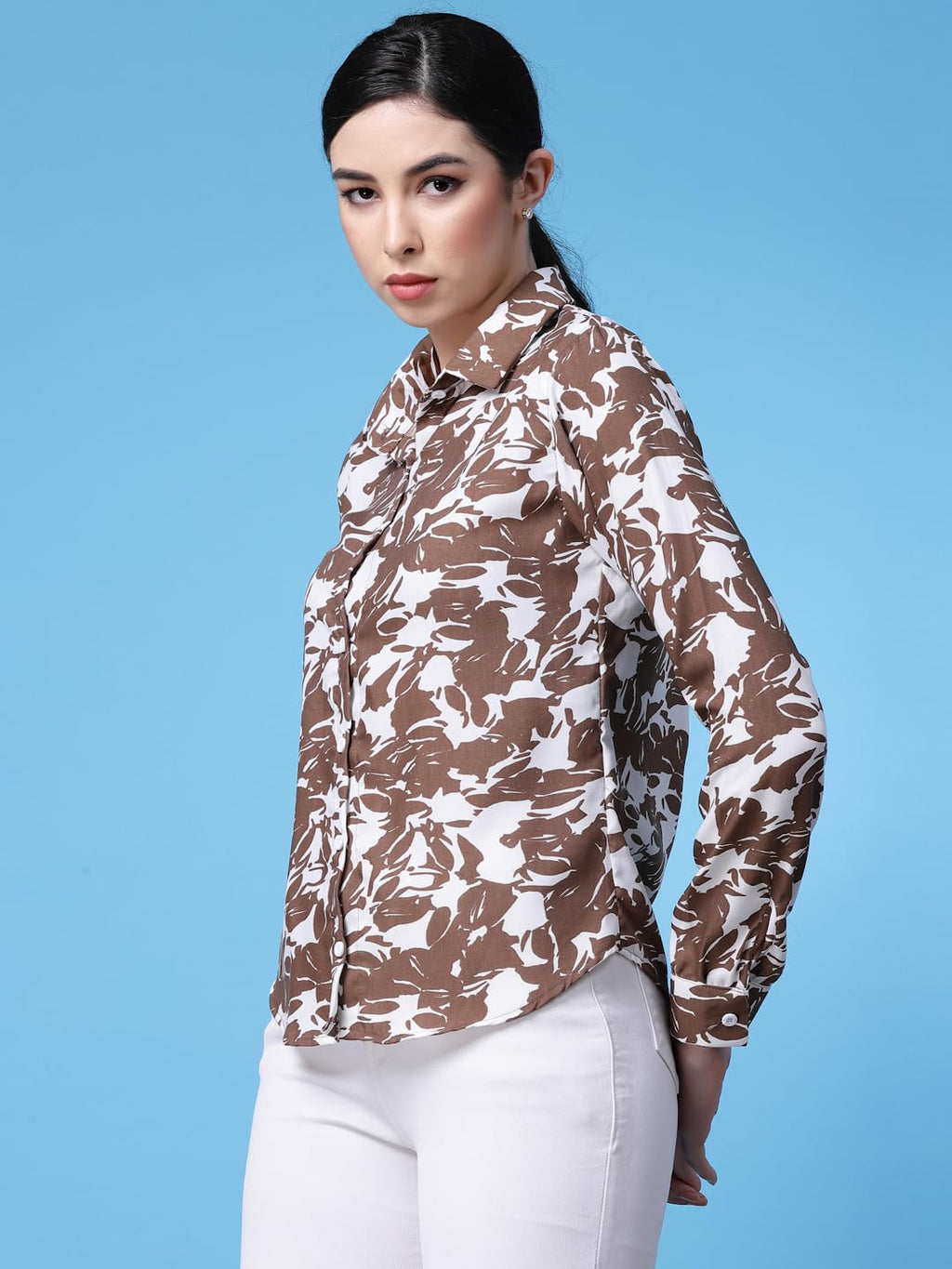 OOMPH! Shirts for Women, Floral Printed, Brown