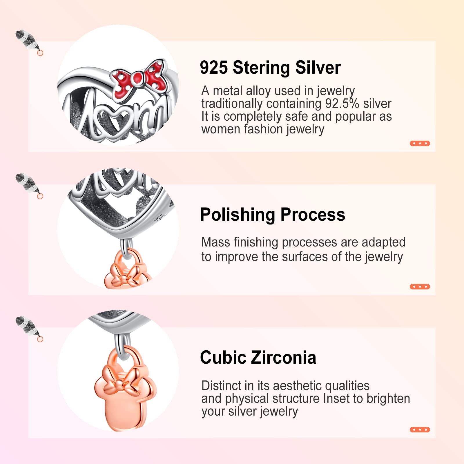 Annmors Lovely Jewelry Love Mom   Dangle Charm in 925 Sterling Silver Mother Heart Charm Dangle for Women Bracelet & Necklace DI