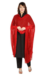 Fabme Women'S Silk Blend Printed Dupatta With Embellish Golden Border Red, Free Size