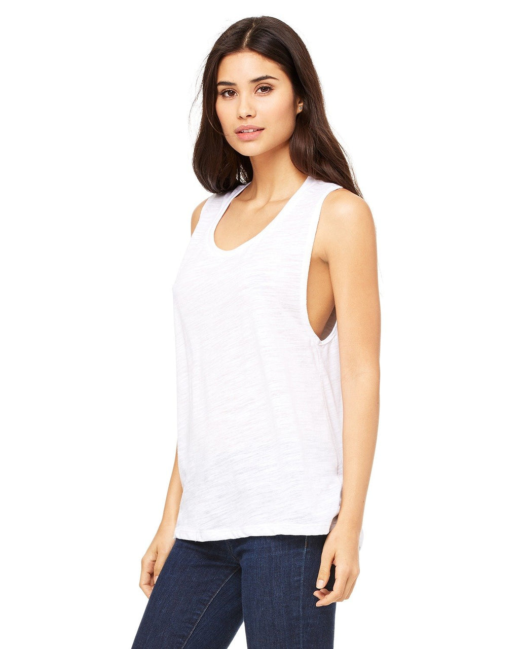 Ladies Flowy Scoop Muscle Tank - WHITE - S(D0102H7KRH6)