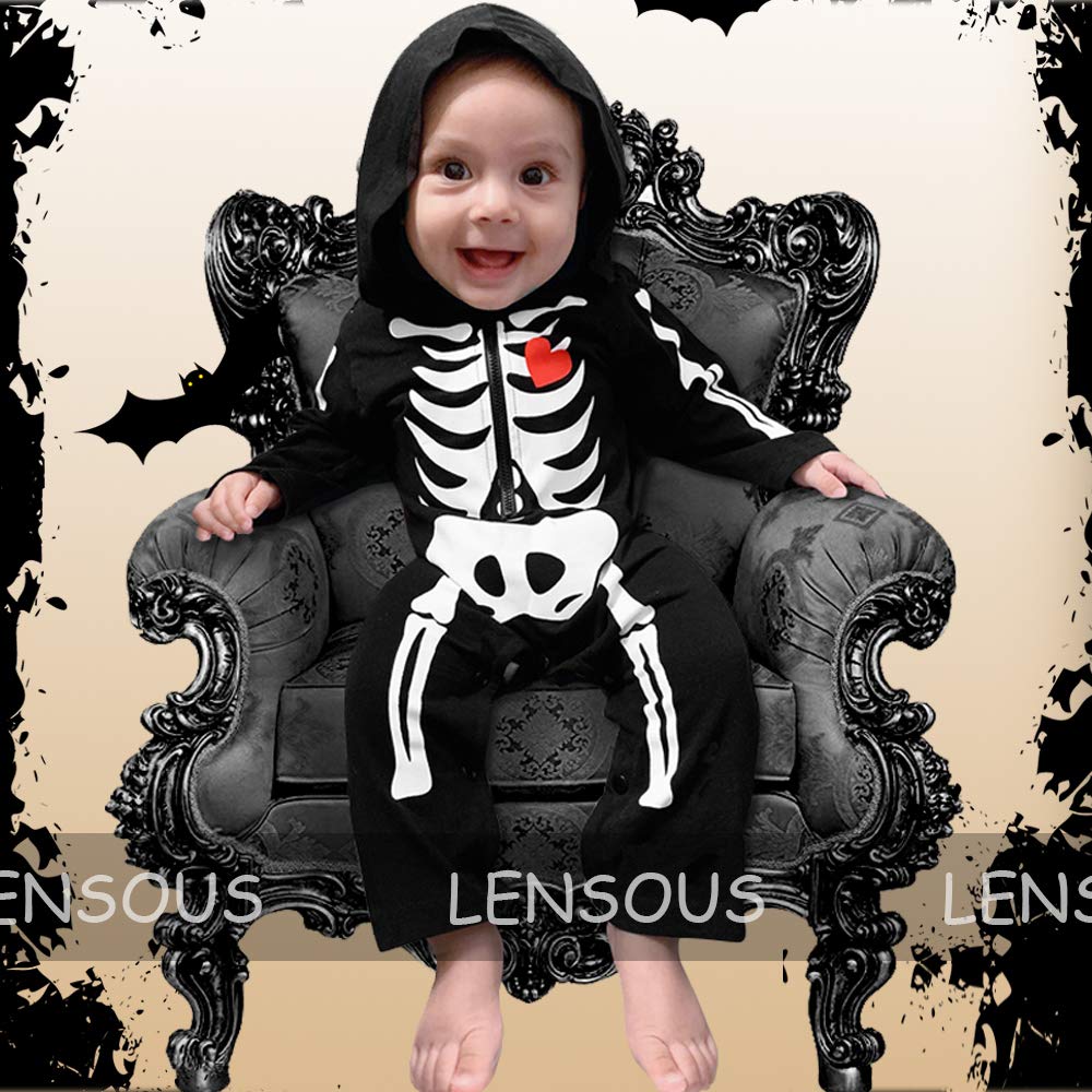 LENSOUS Baby Boy's Skeleton Halloween Costume Long Sleeve Hoodie (0-3 Months, Black01)