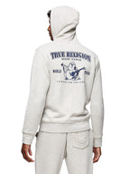 True Religion Men's Buddha Logo Zip Hoodie Sweatshirt, Oatmeal, L