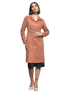 Miss Chase Womens Solid Shirt Collar Full Sleeve Longline Button down Jacket (MCAW24JKT03-63-312-05, Dusty Peach, L)