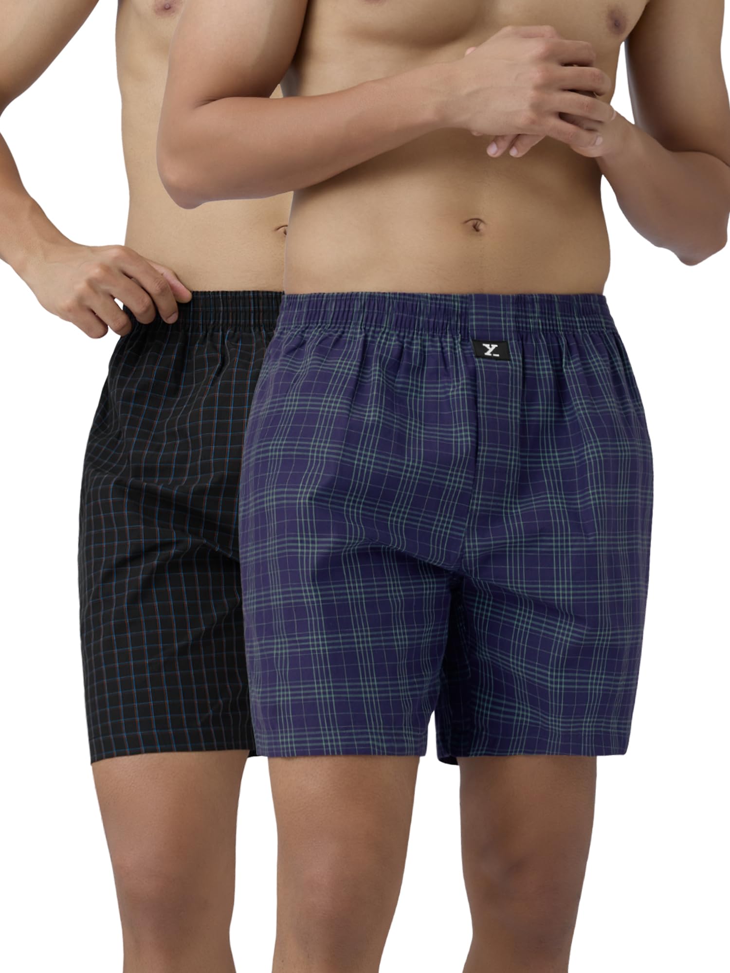 XYXX Mens Super Combed Cotton Checkmate Boxer Shorts Elasticated Waist, Drawstring | Loungewear for Men Pack of 2 (S; Jet Black