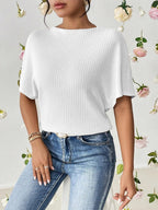 Trillmixa WomenS Reversible Waffle Top | Self Design | Boat Neck | Batwing Sleeves | Super Soft, Stretchable Cotton | Casual, Co