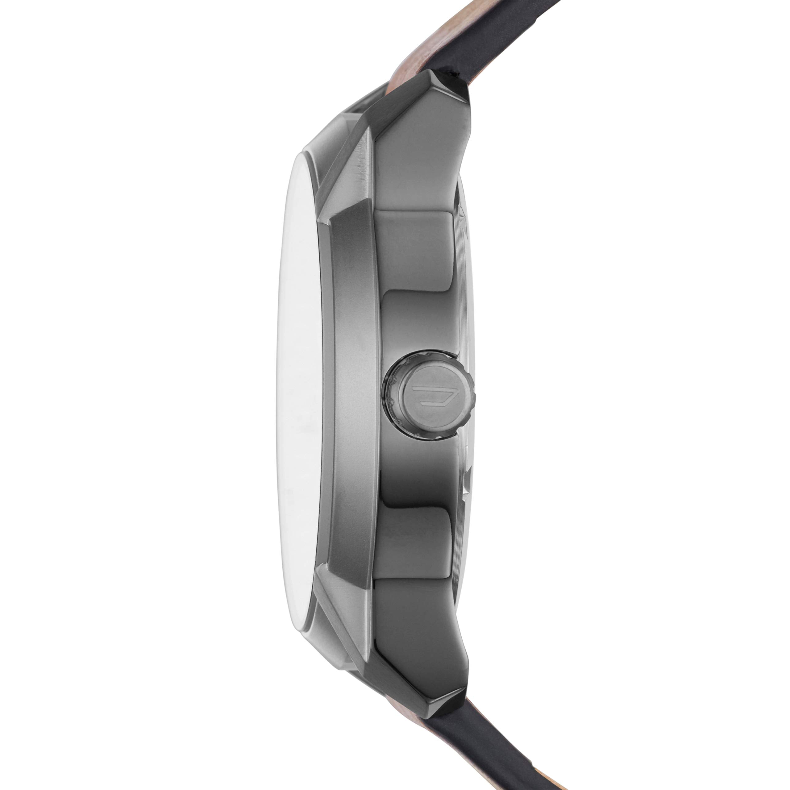 Diesel Armbar Stainless Steel and Leather Three-Hand Analog Men's Watch, Color: Gunmetal, Brown (Model: DZ1784)