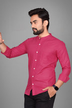 Besix MenS Regular Fit Solid Cotton Shirt | Chinese Collar | Casual | Plain | Branded | Mandarin Collar | Full Sleeve | Summer