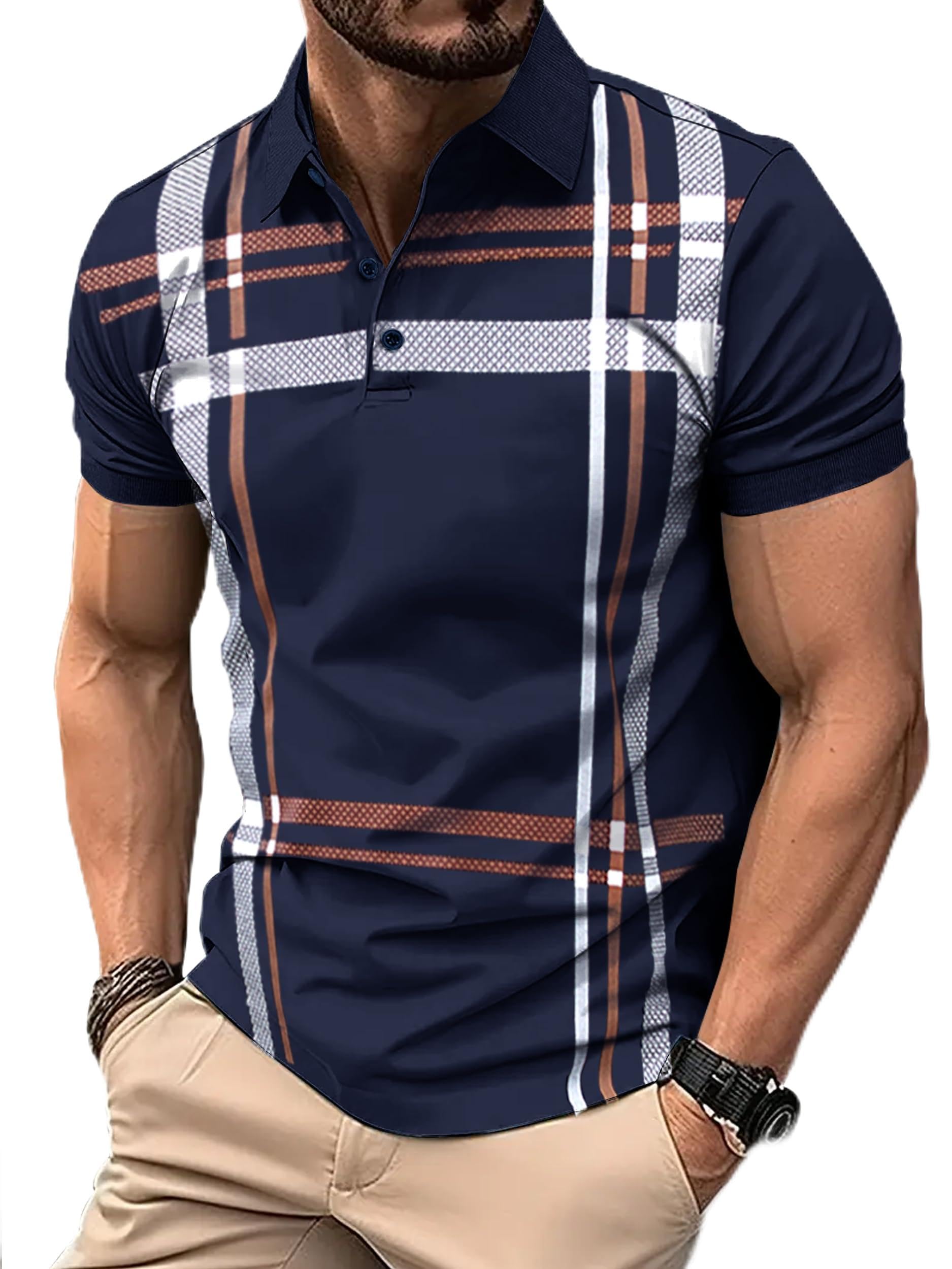 Noble Monk MenS Checkered Regular Fit T-Shirt (T471Hs_Nm_Navy Blue