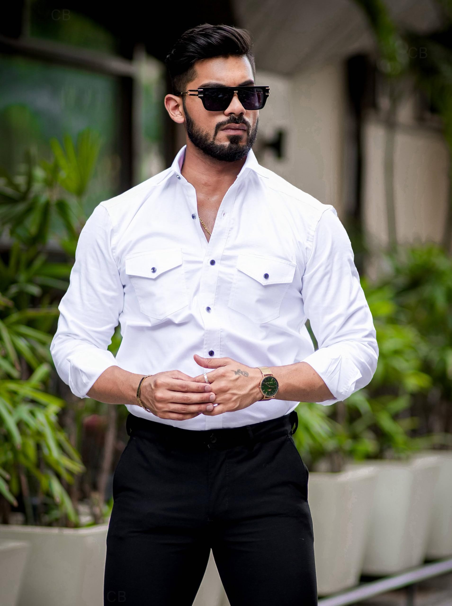CB-COLEBROOK Mens Regular Fit Fancy Double Pocket Utility Casual Shirt for Men Full Sleeves Stylish Shirt - Cargo (Previously G