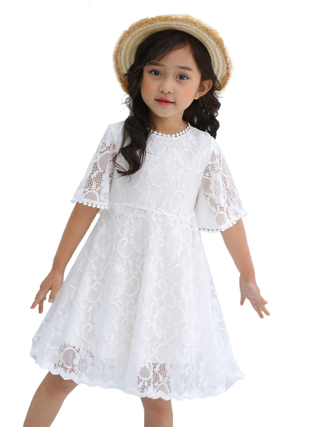 Youwon Flower Girls Dress Lace Dress Vintage Country Wedding Party Dress 2-6 7-16 Off-White 10-12 Years