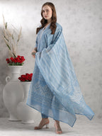 ANNI DESIGNER Womens Rayon Blend Straight Printed Kurta with Pant & Dupatta (SONEVA BLUE-VKS02_3XL_Blue_XXX-Large)