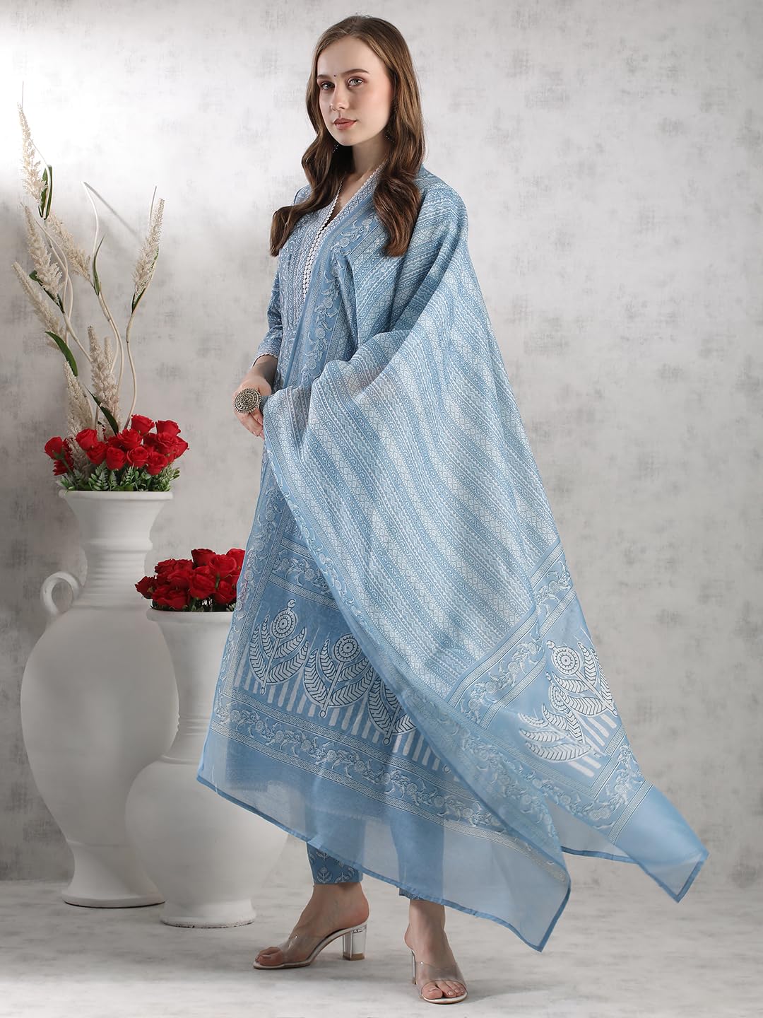 ANNI DESIGNER Womens Rayon Blend Straight Printed Kurta with Pant & Dupatta (SONEVA BLUE-VKS02_3XL_Blue_XXX-Large)