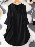 Gufrina Dresses For Women||Viscose Rayon Solid Button Front Shirt Dress For Women || Roll Tab Sleeve & Collared Neck Flared Dres