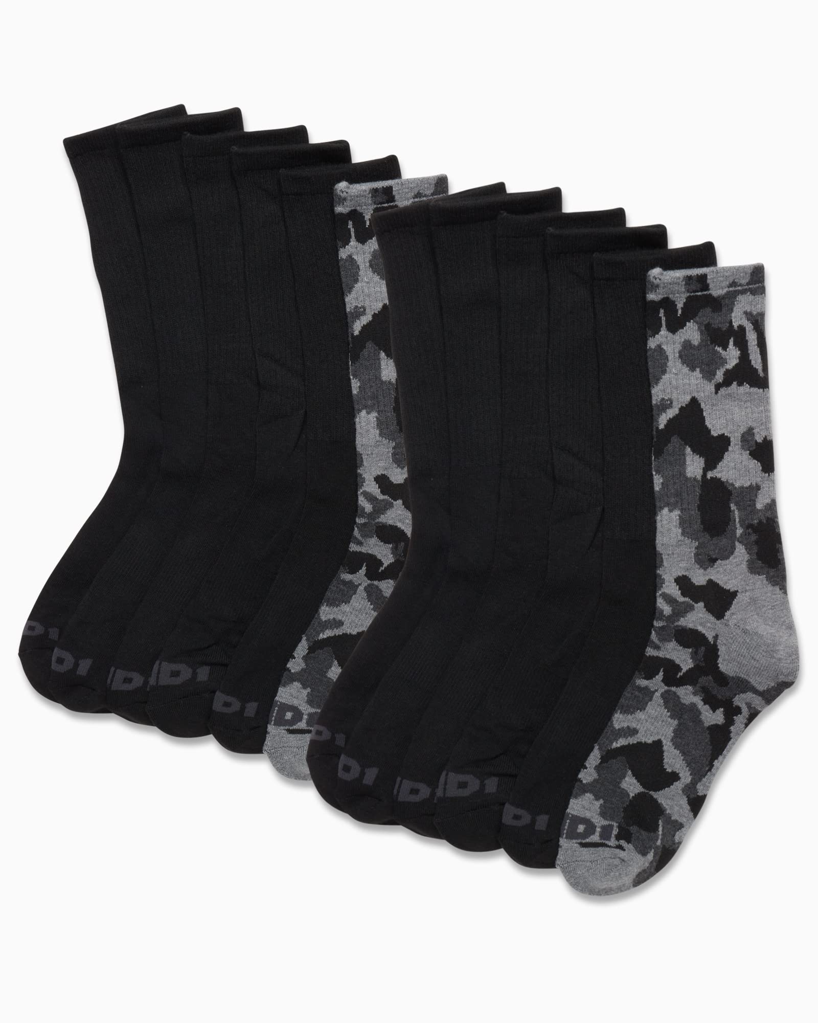 AND1 Men's Athletic Arch Compression Cushion Comfort Crew Socks (12 Pack), Size 6-12.5, Black Camo