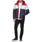 Tommy Hilfiger Men's Hooded Puffer Jacket, Red/White/Midnight, Small