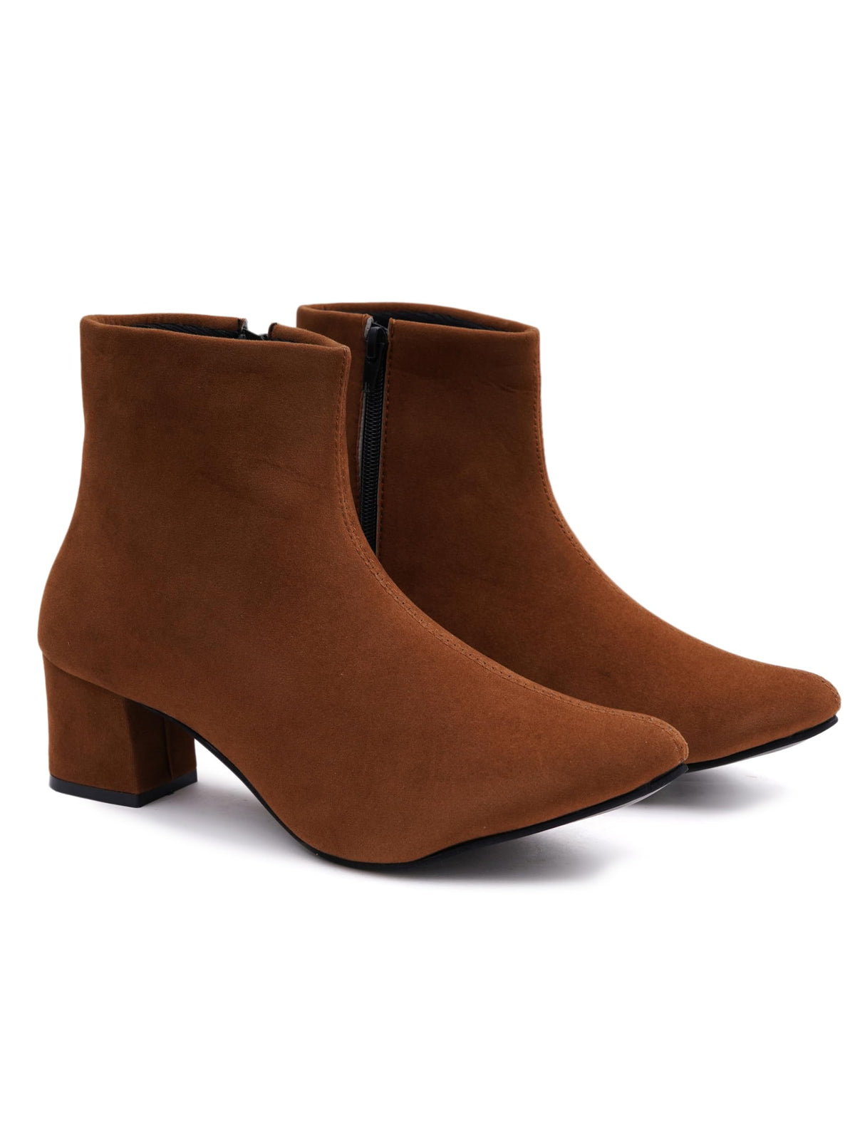 Shoetopia Womens Tan Ankle Boots with Low Heel  Stylish SlipResistant ZipUp Short Boots for Casual & Party Footwear EU36 3