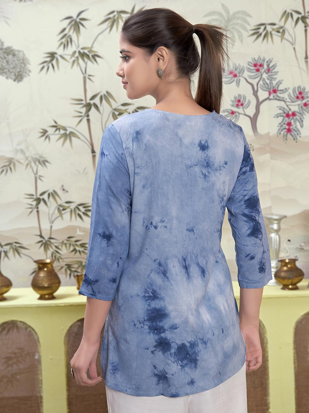Sanisa Womens Rayon Chikankari Embroidery Short Length Straight Kurti