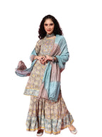 Ishin Women'S Cotton Blend Embroidered A-Line Kurta Suit Set With Dupatta & Sharara Inwsd0541_Ml_L_Multicolor