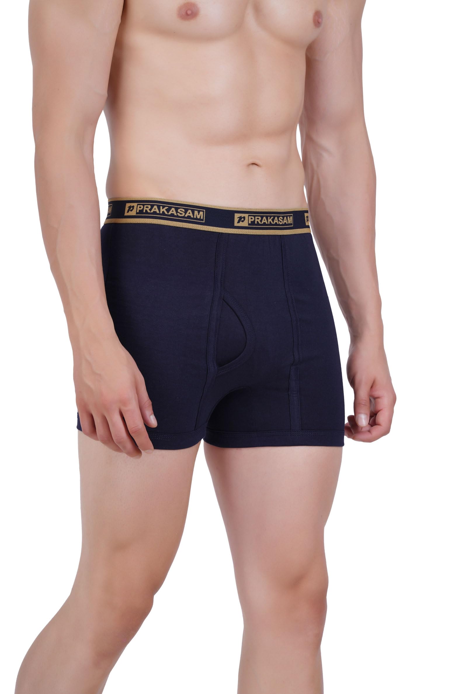 PRAKASAM COTTON -Marlow Mens 100% Pure Combed Cotton Outer Elastic Plain Trunks (Pack of 2) Gold, Navy