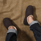 Zizor Men's Fuzzy Wool Fleece Slippers with Cozy Memory Foam, Indoor Outdoor Closed Back House Shoes with Non-skid Rubber Sole H