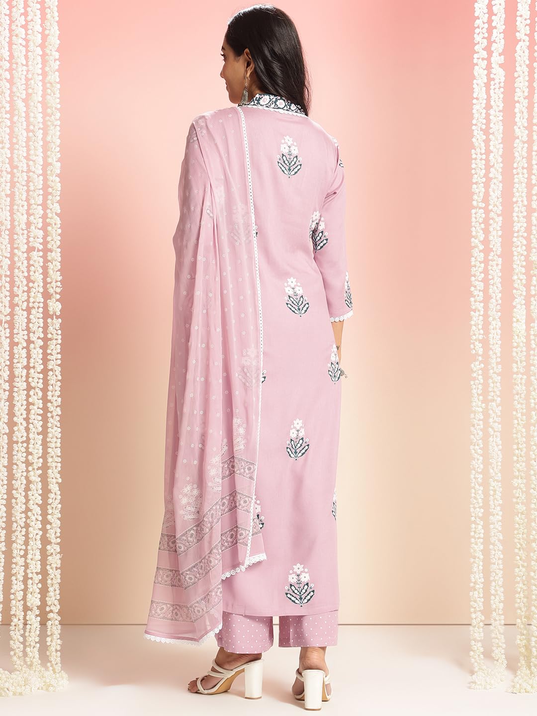 ANNI DESIGNER Womens Rayon Viscose Printed Straight Kurta with Pant & Dupatta (Belagavi Purple-VKS05_M_Purple_Medium)