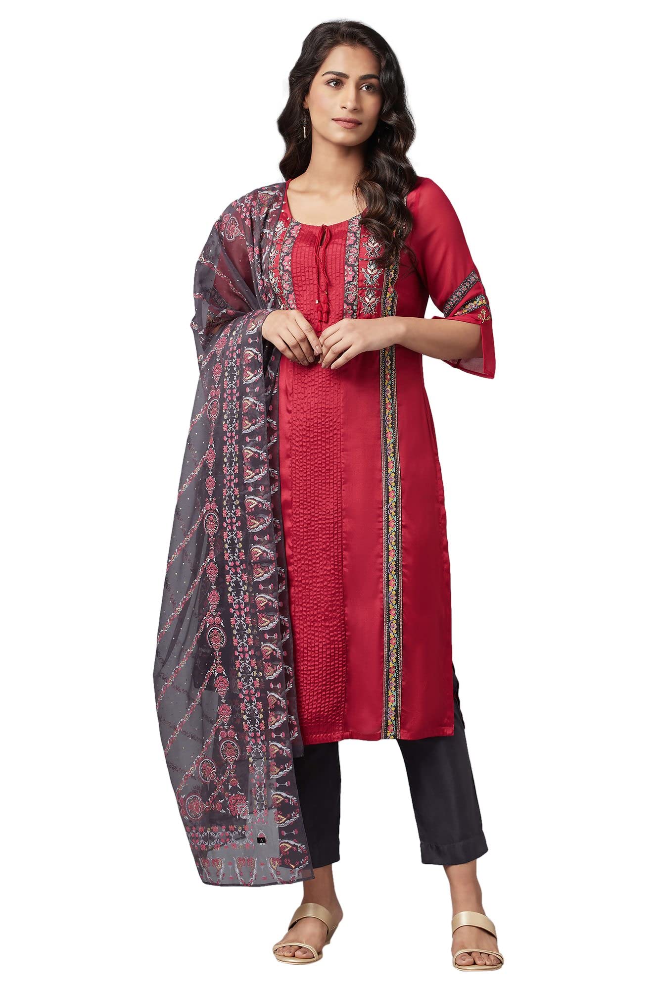 W For Woman Women'S Viscose Kurta, Slim Pant & Dupatta (22Fesp10732-216758_Dark Red_Xs)