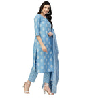 Stylum Women'S Printed Rayon Straight Kurta Pant Dupatta Set (Blue)