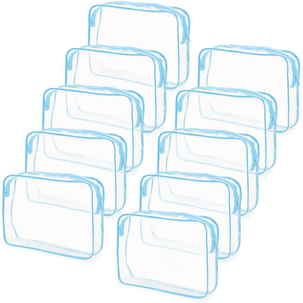 Tbestmax 10 Pack Clear Cosmetic Bags Makeup Bags Portable Waterproof TSA Approved Travel Toiletry Bags Large Organizer Blue, 9.8