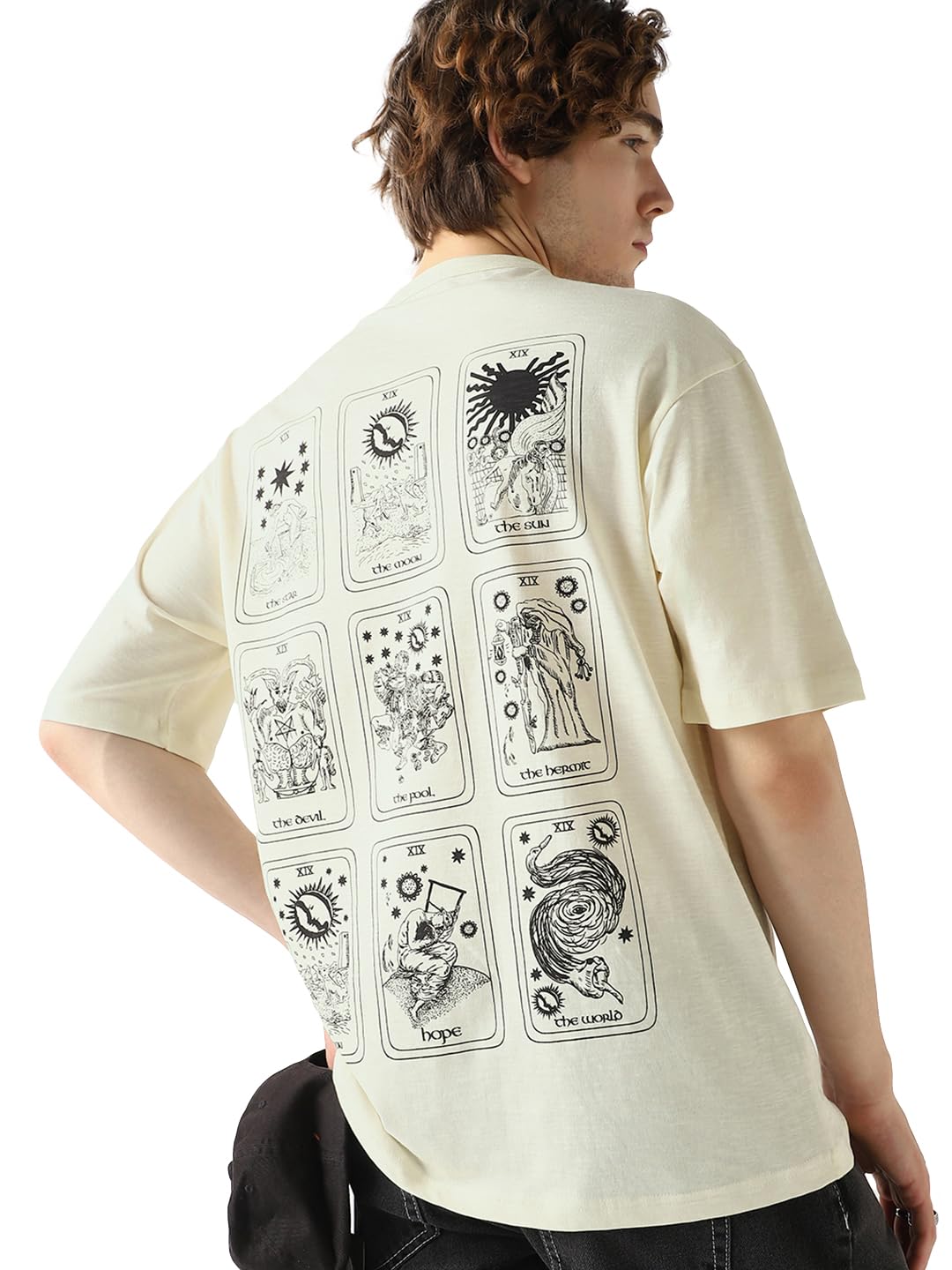 Bewakoof Air 1.0 Mens Graphic Print Oversized Fit Half Sleeve Round Neck Cotton Slub T-Shirt_646584_Beige_XL