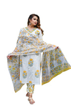 Fashion Basket Women'S White Color Cotton Anarkali Kurta Set With Duptta For Women (White Yellow, M)