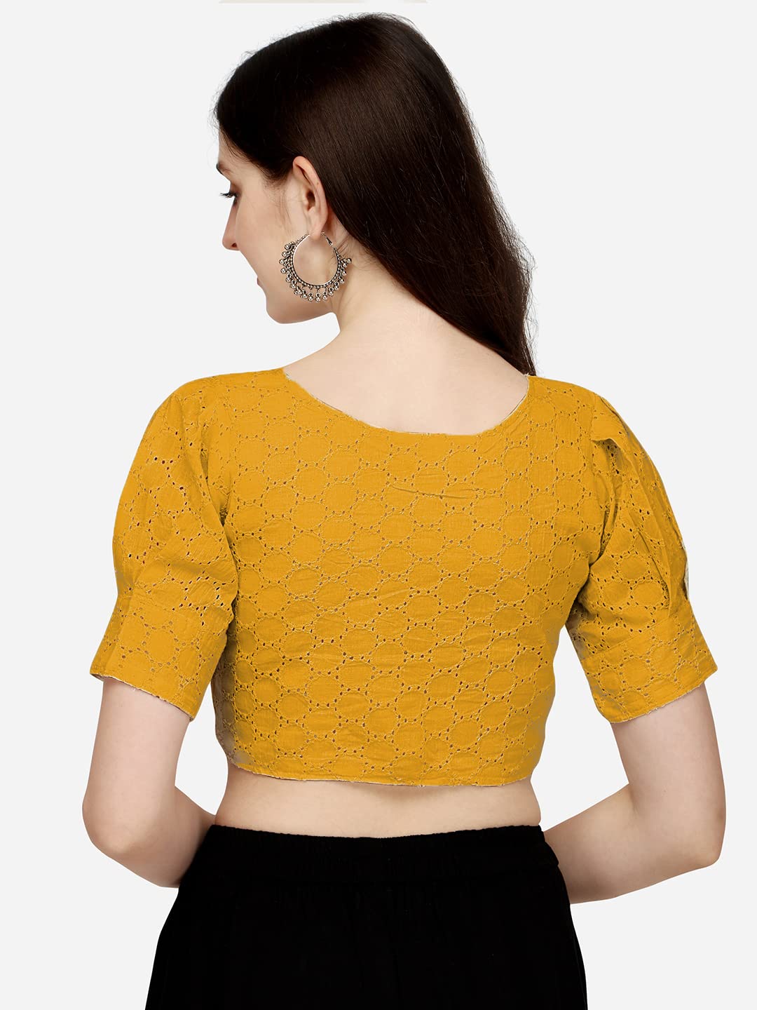 Pujia Mills WomenS Cotton Chikankari Embroidery Work Readymade Saree Blouse Readymade Puff Sleeve For Women V Neck Fancy Blouse