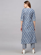ANNI DESIGNER Womens Cotton Blend Printed Straight Kurta with Pant (Funnu New01 Blue_L_Blue_Large)