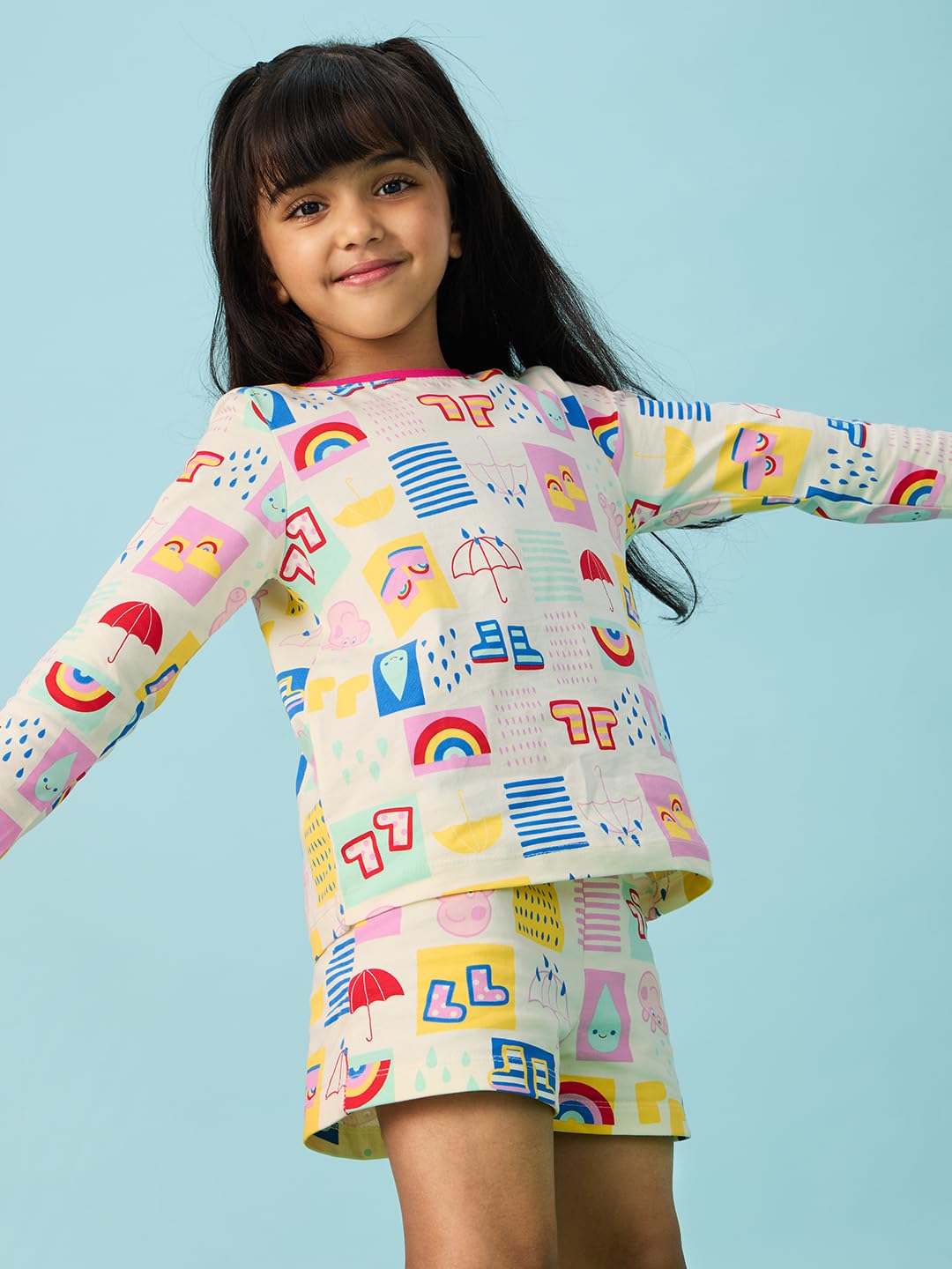 The Souled Store Official Peppa: Rainbow Splash Girls Elasticated Multicolor All Over Printed Cotton Shorts