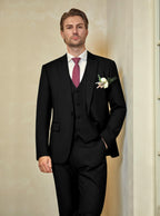 WULFUL Mens Slim Fit Suit One Button 3-Piece Blazer Dress Business Wedding Party Jacket Vest & Pant Black