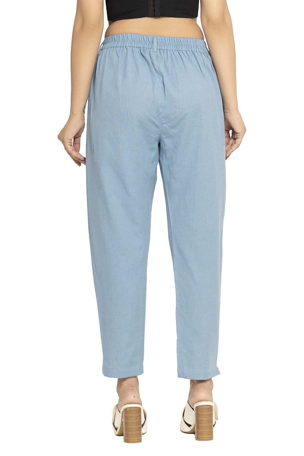 Digital Shopee Women Cotton Trouser Pant Regular Fit For Office School Formal Casual Daily Use Blue