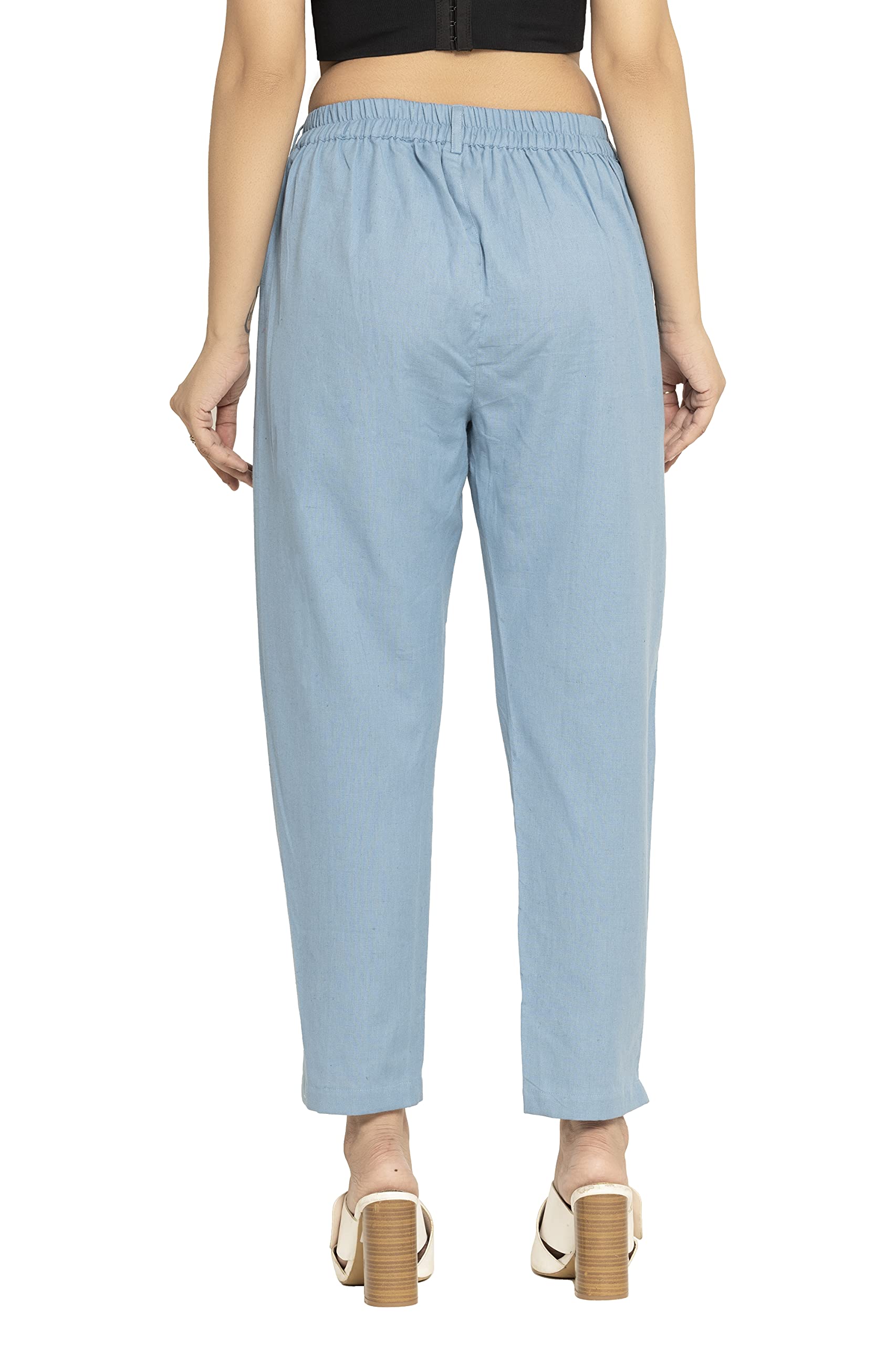 Digital Shopee Women Cotton Trouser Pant Regular Fit For Office School Formal Casual Daily Use Blue