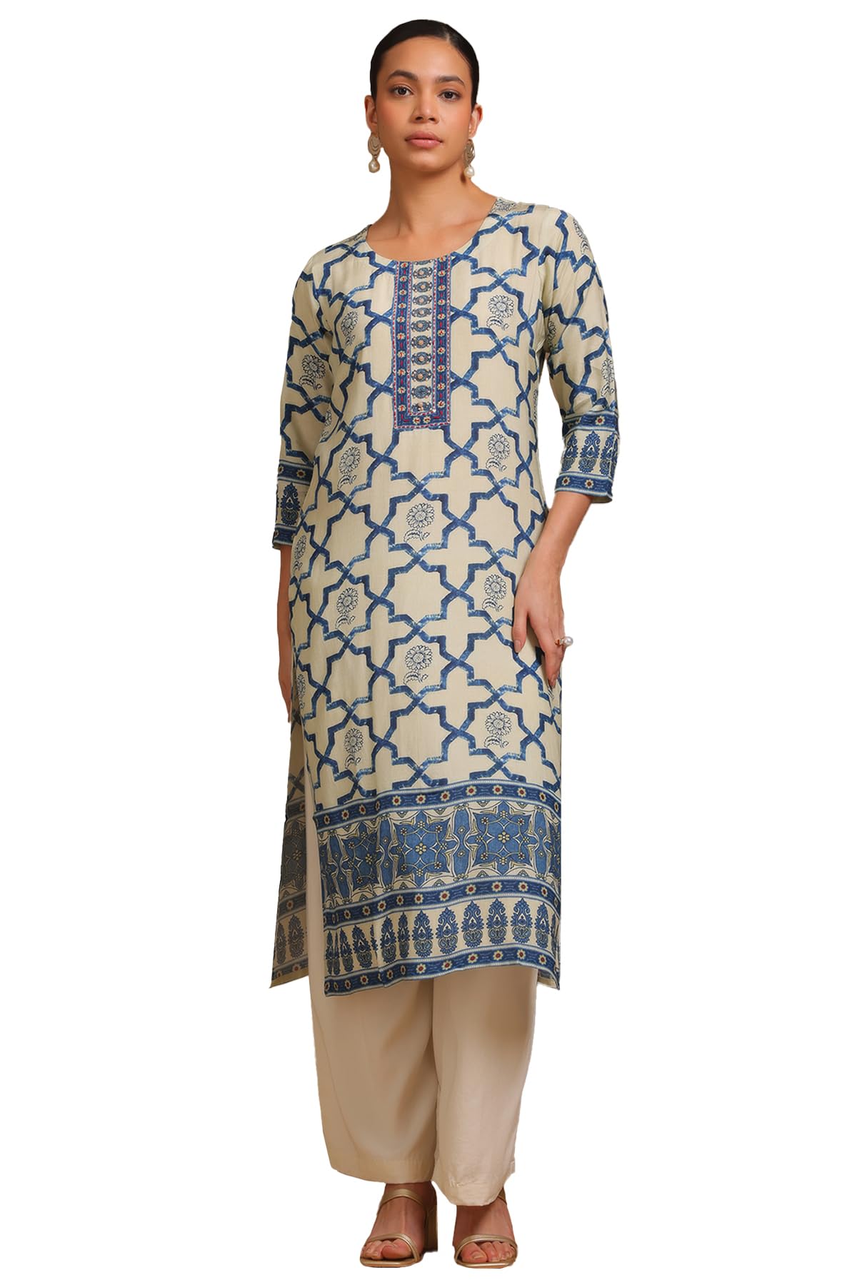 Soch Women Viscose Muslin Botanical Print Kurta with Work