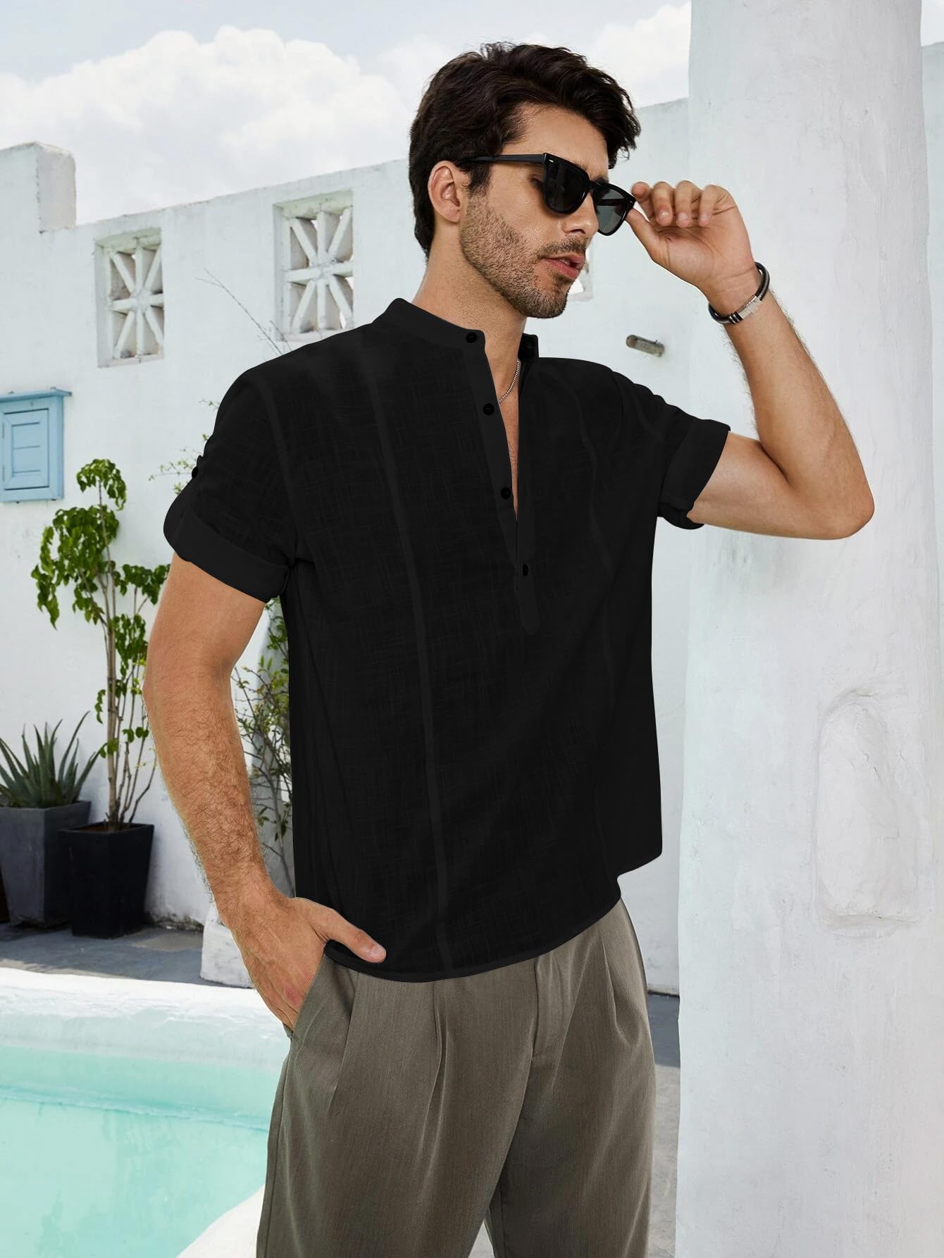 Be Active MenS Solid 100% Cotton Short Kurta With Mandarin Collar || 3/4Th Sleeves Short Kurta For Men Cotton || Stylish Short