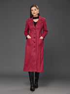 Miss Chase WomenS Solid V-Neck Full Sleeves Patched Pocketed Polyester Button Down Longline Winter Wear Jacket (Mcaw22Jkt03-47-