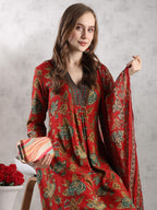 ANNI DESIGNER Women s Palazzo and Dupatta Rayon Blend Kurta, Red, 48