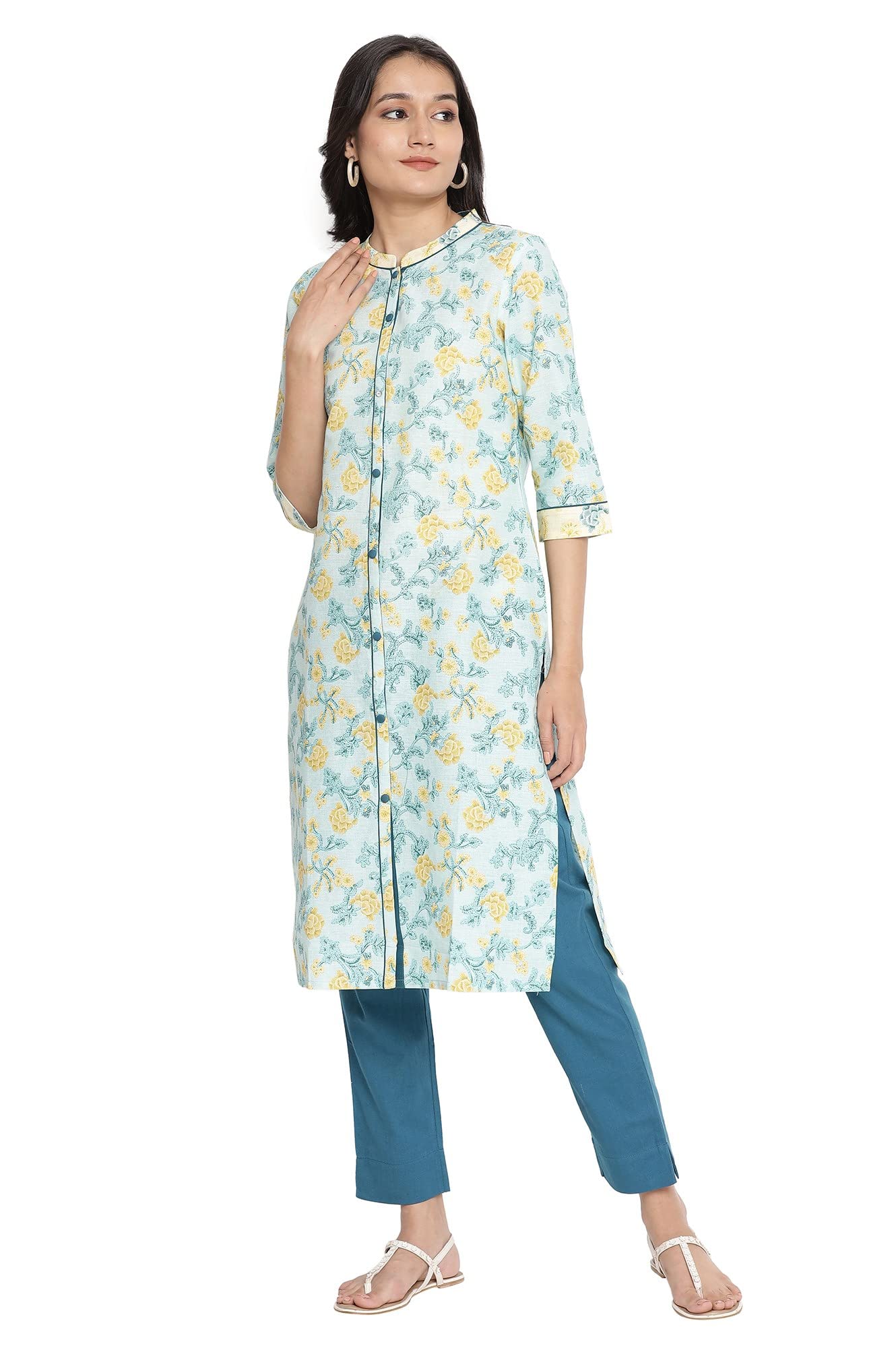 Aurelia Women'S Viscose Floral Regular Kurta (21Aua12492-503541_Blue_M)